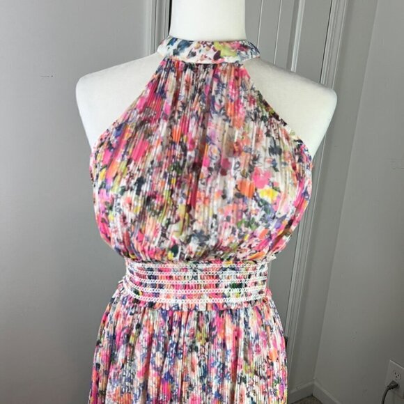 Rococo Sand Halter Maxi Dress Size XS Multicolor Floral Pleated Smocked Waist - Picture 6 of 16